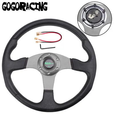 Gray 14INCH Universal Aluminum Racing Steering Wheel Drifting Flat Dish 6 Bolts • $22.39
