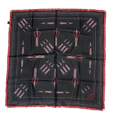 VALENTINO Scarf Stole Heart Silk Logo Black Red • £102.89