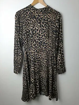 Warehouse Women Size 6 Brown Leopard Print Tea Dress Formal Smart Party Casual • £7