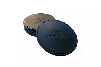 Black Round Leather Drink Coasters With Holder Set Of 6 3.9 Inch HristianDar • $9.98