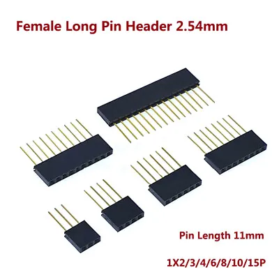 £1.36 • Buy 2.54mm Long Pin Female Header Connector Socket 1X2/3/4/6/8/10/15P (Pin Len=11mm)