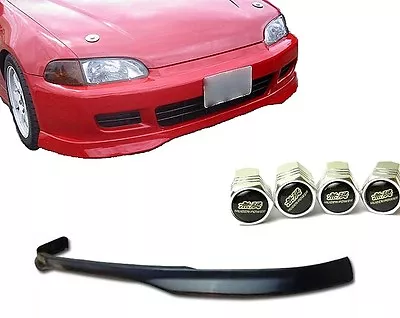 For 92-95 Civic 2 3 Door Add On Black Polyurethane Front Bumper Lip + Tire Caps • $49.88