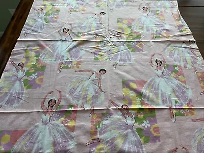 Vintage Mid Century Fabric Ballerina Flowers Pastels On Pink 1 Yard 16  Length • $19