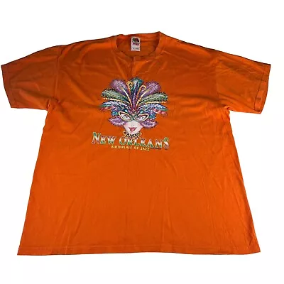 Vintage Fruit Of The Loom New Orleans Birthplace Of Jazz Mardi Gras Orange XL • $13.91