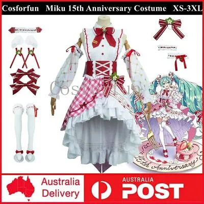 Hatsune Miku 15th Anniversary Costume Cosplay Anime Strawberry Lolita Dress Up • $115.10