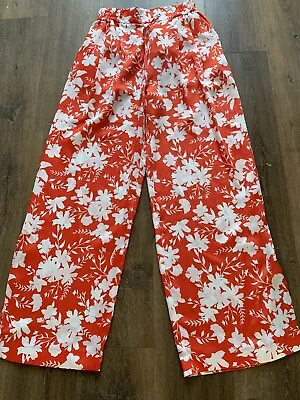 £14.99 • Buy River Island Red Floral Wide Leg Trousers Size 8