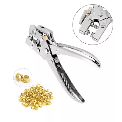 Eyelet Plier Punch Tool Heavy Duty DIY Leather Craft Kit With 100 Metal Eyelets • £8.09