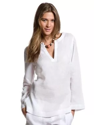 Island Company Women's Linen Mandarine Beach Tunic- White -RETAILS $145.00 • $29.96