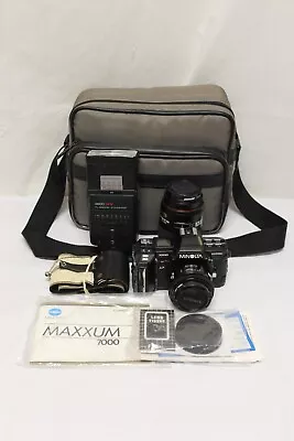 Minolta Maxxum 7000 35mm SLR Film Camera With Lenses Flash And Bag D2 • $49.99