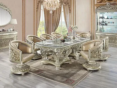 Luxurious Traditional 9pcs Bright Gold Dining Table & Round Back Chairs Set INAE • $14247.83