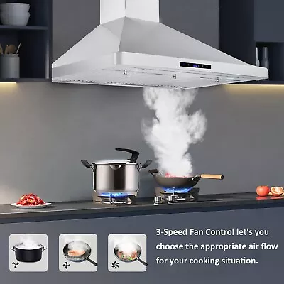 Kitchen 36 Inch Wall Mounted Range Hood 700CFM Vent Touch Control W/LEDs New • $219.99