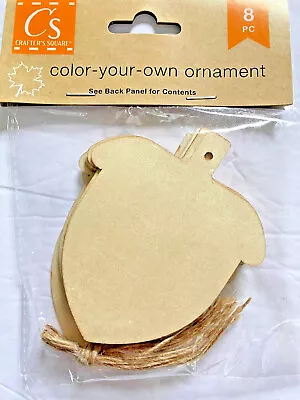 Crafters Square Color Your Own Wood Ornaments Fox Leaf Pumpkin Acorn NIP 8 Piece • $2.25
