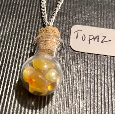 $3.99 • Buy Tiny Topaz Stones In Tiny Corked Glass Jar Pendant Necklace