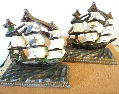 Vintage Cast Metal Galleon Bookends • £15