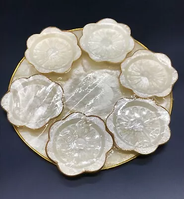 $26.95 • Buy Vtg MCM Boho Round Capsize Shell Mother Of Pearl Tray 6 Coasters New In Package