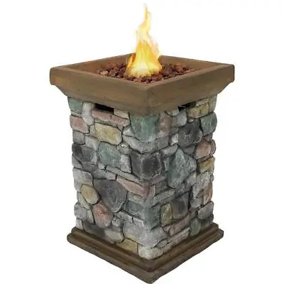 $444.31 • Buy 30 In. Square Fiberglass Rock Column Design Propane Gas Fire Pit