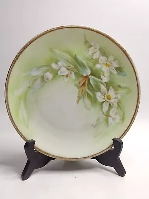 Limoges A Lanternier France Hand Painted Plate Green Flowers Gold Trim • $14.99