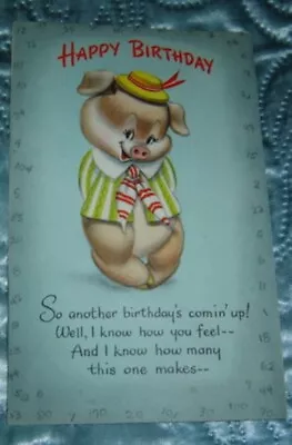 Vintage Hallmark Greeting Birthday Card Pig With Mechanical Tail! Unused!! • $24