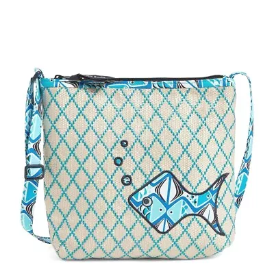 Vera Bradley **GO FISH BLUE** Straw Beach Crossbody Bag W/Fish Applique NWT • $12.23