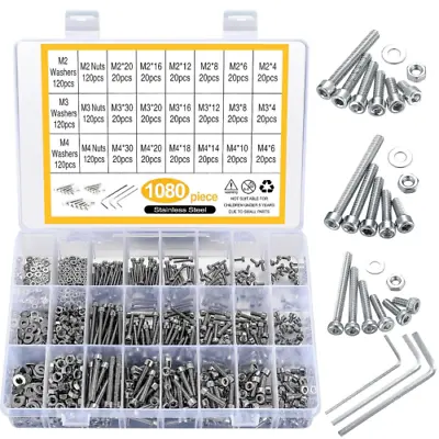 Nuts Bolt Assortment Kit Metric Stainless Steel M2 M3 M4 Screws Hex Set 1080 PCS • $18.90