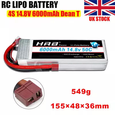 £51.69 • Buy HRB 4S LiPo Battery 6000mAh 14.8V 50C Dean For RC Car Boat Truck Airplane FPV