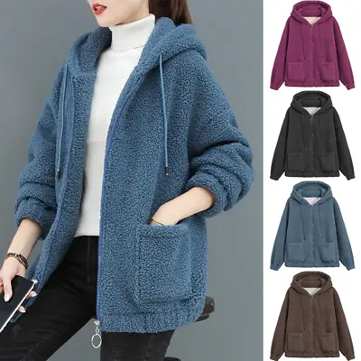 Womens Teddy Bear Hoodie Ladies Casual Baggy Hooded Jacket Fleece Zip Up Coat • £13.99