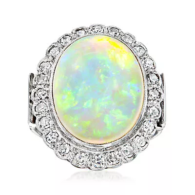 Vintage Opal And .75 Ct. T.w. Diamond Ring In 18kt White Gold. Size 6.5 • $1956.50