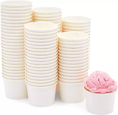 100 Pack Ice Cream Paper Cups Disposable Sundae Dessert Yogurt Bowls 5oz White • $22.98