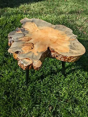 Rustic Blue Pine Natural Free Form Log Slab Table; Tapered Metal Legs • $219