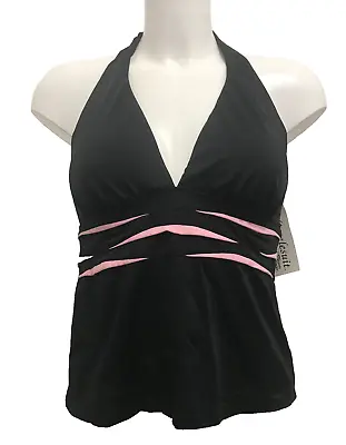 Miraclesuit Black Tankini Top 16 Pink Trim Halterneck Padded Look 10lb Lighter • £39.99