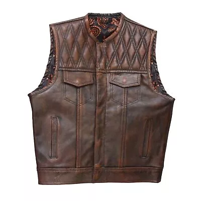 Brown Leather Vest - Denim Men Biker Vest - Men Braided Motorcycle Vest • $78.71