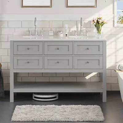 TAUS 59.1'' Modern Free Standing Double Bathroom Vanity W/ Engineered Marble Top • $787.49
