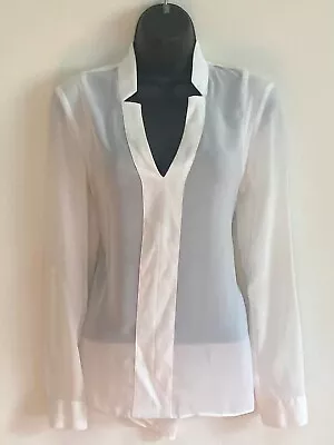 M-69 Nicole By Nicole Miller White V-neck Long Sleeve Pullover Blouse Size S • $9.90