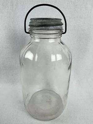 Vintage Owen Illinois Duraglas Clear Half Gallon Jar Bail Handle Zinc Lid 9  • $16.14