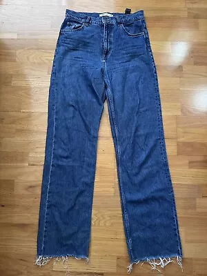 ZARA  JEANS Denim Women's Size 6 Blue Jeans Flare  High Rise The 90s Full Length • $17.99