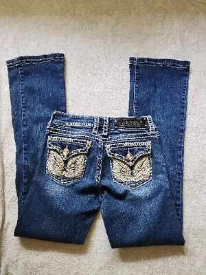 LA Idol USA Jeans Youth Girls Size 3 Bootcut  Med Wash Angel Wings  Rhinestones • $40