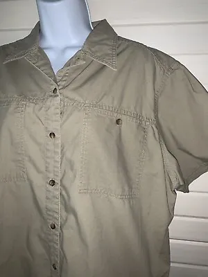 £18 • Buy VTG Woolrich Sz LARGE Khaki 100% Cotton L/S Button Up Camp Safari Shirt EUC