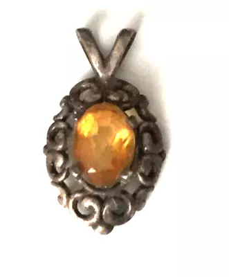 Vintage Necklace Pendant MARKED 925 STERLING SILVER Citrine  Jewelry Lot Y • $1.25