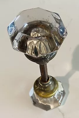 Vintage Antique Clear Glass Door Knob Hardware Set Brass Shaft 8 Point • $16.50