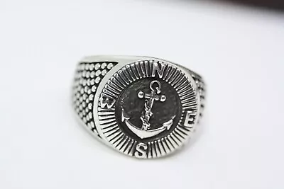 Statement Anchor Mariners Nautical Compass 925 Sterling Silver Mens Ring SZ 11.5 • $53.38