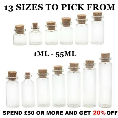 £3.99 • Buy 10 X Clear Glass Empty Bottles With Cork | Vials | Wedding Favours | Mini Bottle