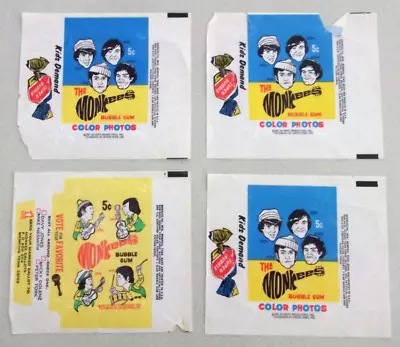 THE MONKEES Lot Of 4 RARE 1966 & 1967 1 Vote 3 Gum WAX PACK GUM WRAPPERS • $59