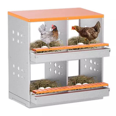 Chicken Nesting Box Hen Laying Nest Boxes 4 Hole Rollout Egg Collection Metal US • $109.47