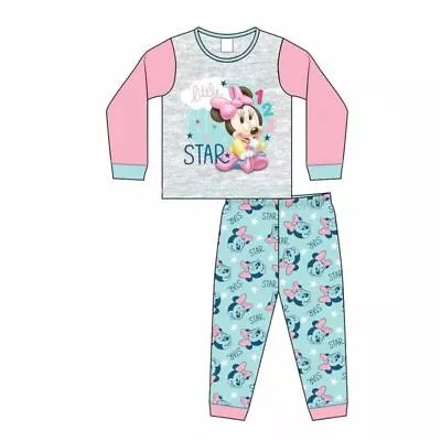 Disney Minnie Mouse Little Star Girls Long Pyjama 6-9 9-12 & 18-24 M 100% Cotton • £7.45