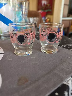 MCM Cocktail Shot Glasses You Me Mr. Bartender Pink Black Clear 1950's • $19.95