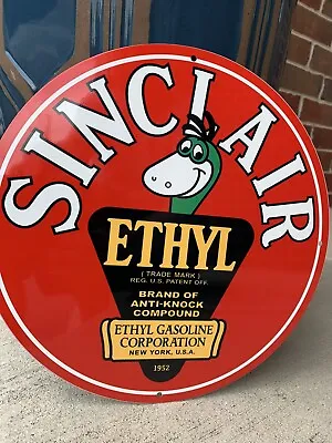 Vintage Style Sinclair Ethyl Dino Gasoline Oil  Metal Heavy Sign • $55