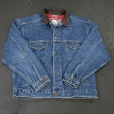 Vintage 80s Marlboro Country Store Denim Jacket Medium Blue Leather Collar • $34.20