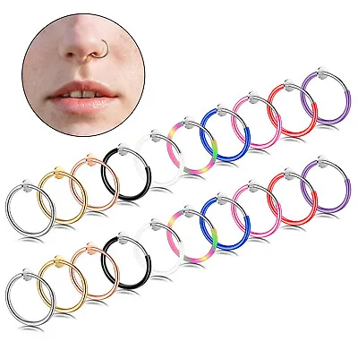 Women Men Fake Clip On Non Piercing Earrings Hoop Nose Ring Stainless Steel • £2.89