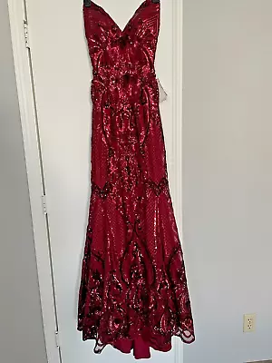 MoriLee Women's Burgundy Lace Sequin Straps Formal Prom Dress Size 0 • $350