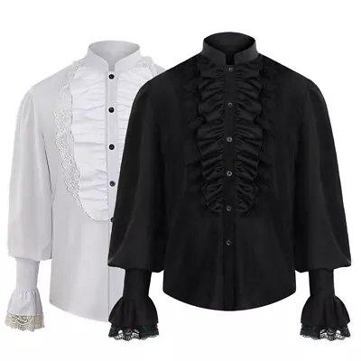 Mens Shirt Black Vampire Shirt Gothic Steampunk Victorian Aristocrat Tops UK • £13.99